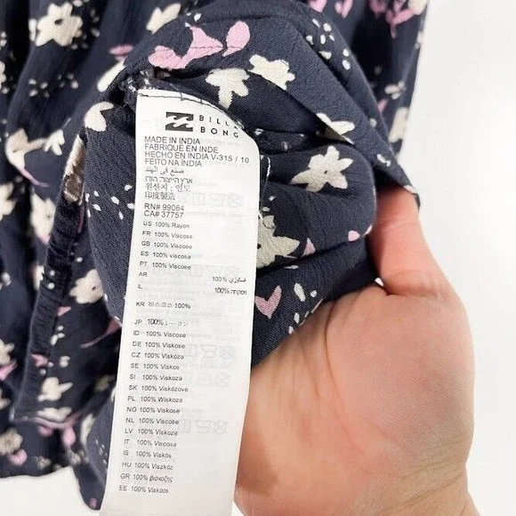 Billabong Gypset Mini‎ Dress Womens Floral Pleasant Long Sleeve Tunic Blue Small - Picture 5 of 10